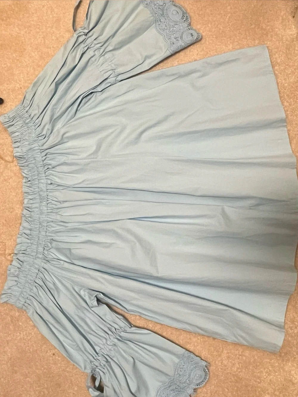 Light Blue Off-Shoulder Lace Sleeve shirt